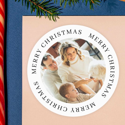 Personalized Christmas Simple Modern Custom Photo Runder Aufkleber