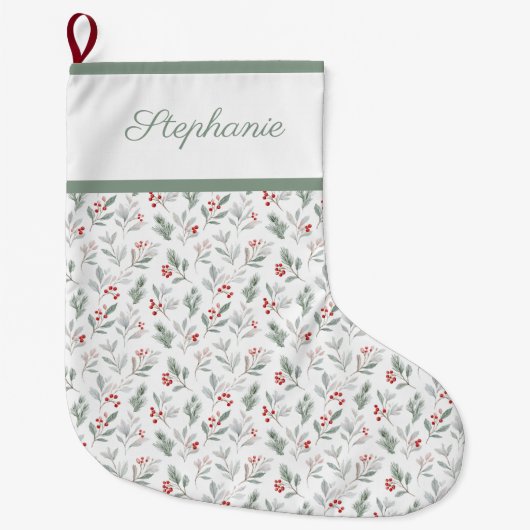 Personalized Christmas Stocking - Holly & Berry Großer Weihnachtsstrumpf (Vorderseite)