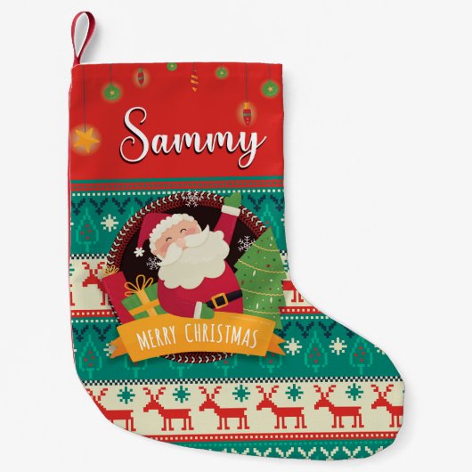 Personalized Christmas Stocking with Santa & Gifts Kleiner Weihnachtsstrumpf (Vorderseite)