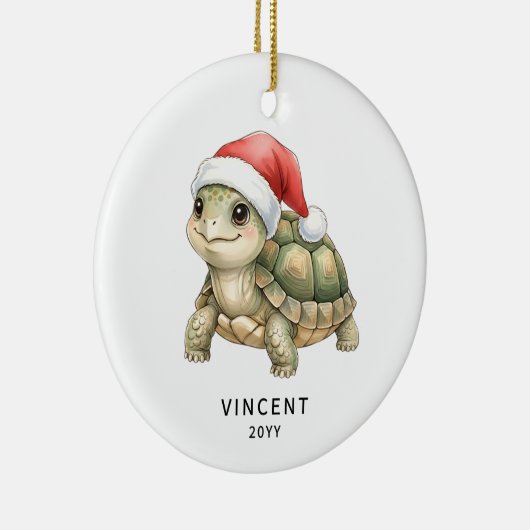 Personalized Christmas Tortoise with Santa Hat Keramik Ornament (Rechts)