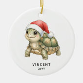 Personalized Christmas Tortoise with Santa Hat Keramik Ornament (Vorne)