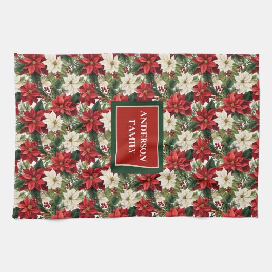 Personalized Christmas Towel Classic Floral Look Geschirrtuch (Horizontal)