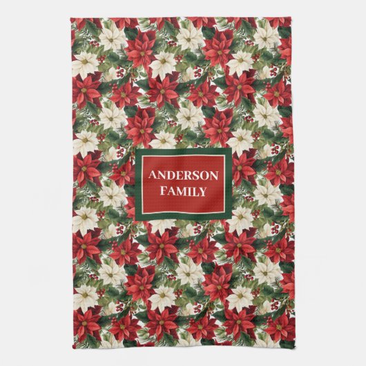 Personalized Christmas Towel Classic Floral Look Geschirrtuch (Vertikal)
