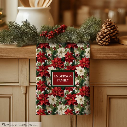 Personalized Christmas Towel Classic Floral Look Geschirrtuch