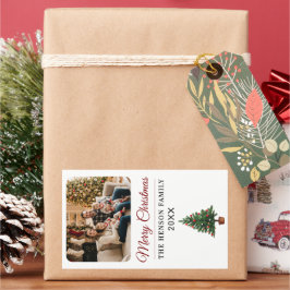 Personalized Christmas Tree Family Photo  Rechteckiger Aufkleber