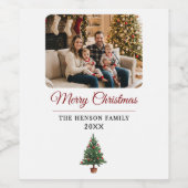 Personalized Christmas Tree Family Photo Weinetikett (Einzelnes Label)
