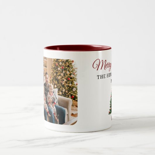 Personalized Christmas Tree Family Photo Zweifarbige Tasse (Mittel)
