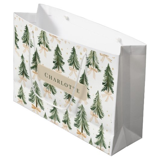 Personalized Christmas Tree Name Gift Bag Große Geschenktüte (Vorderseite Schrägansicht)