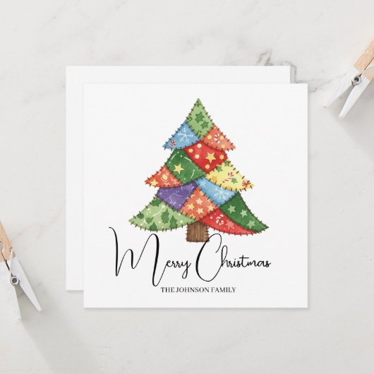 Personalized Christmas tree patchwork prints Karte (Vorderseite/Rückseite Beispiel)