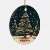 Personalized Christmas Tree Vintage Nostalgia Keramik Ornament (Rechts)