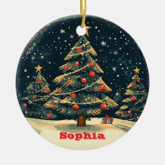 Personalized Christmas Tree Vintage Nostalgia Keramik Ornament (Vorne)