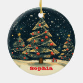 Personalized Christmas Tree Vintage Nostalgia Keramik Ornament (Hinten)