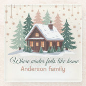 Personalized Christmas Winter Cabin Glasuntersetzer (Vorderseite)