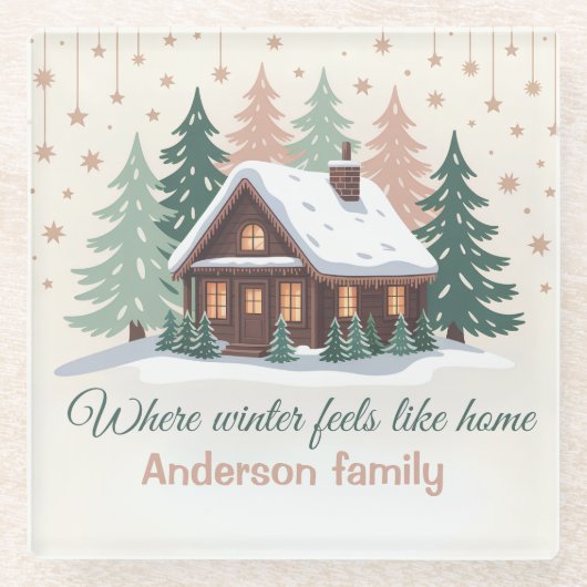 Personalized Christmas Winter Cabin Glasuntersetzer (Vorderseite)