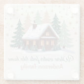 Personalized Christmas Winter Cabin Glasuntersetzer (Rückseite)