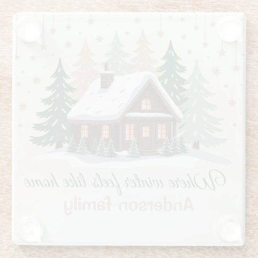 Personalized Christmas Winter Cabin Glasuntersetzer (Rückseite)