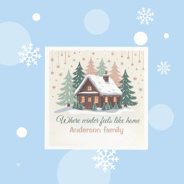 Personalized Christmas Winter Cabin Serviette
