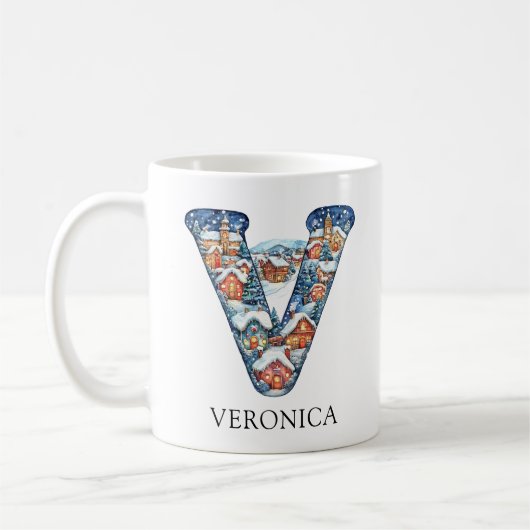 Personalized Christmas Winter Village Monogram V Kaffeetasse (Links)