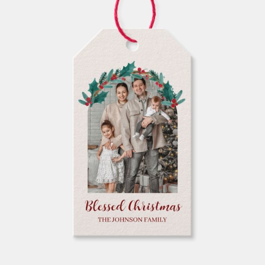 Personalized Christmas Wreath Photo Gift Tag Geschenkanhänger (Vorderseite)