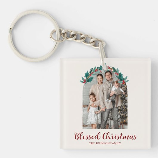 Personalized Christmas Wreath Photo Keychain Schlüsselanhänger (Vorderseite)
