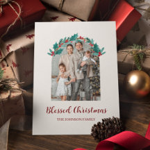 Personalized Christmas Wreath Photo & Name Card