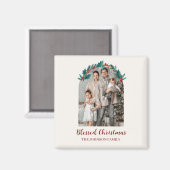 Personalized Christmas Wreath Photo & Name Magnet (Vorderseite/Rückseite)