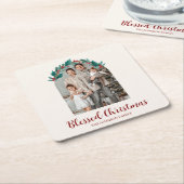 Personalized Christmas Wreath Photo Paper Coaster Rechteckiger Pappuntersetzer (angewinkelt)