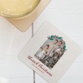 Personalized Christmas Wreath Photo Paper Coaster Rechteckiger Pappuntersetzer