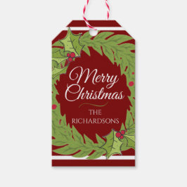 Personalized Christmas Wreath Red Gift Tag Geschenkanhänger