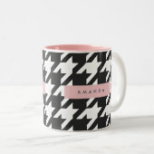 Personalized Classic Black and White Houndstooth Zweifarbige Tasse (VorderseiteRechts)
