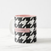 Personalized Classic Black and White Houndstooth Zweifarbige Tasse (Vorderseite Links)