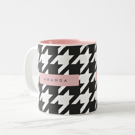 Personalized Classic Black and White Houndstooth Zweifarbige Tasse (Vorderseite Links)