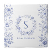 Personalized Classic Blue Flowers Floral Pattern Fliese (Vorderseite)
