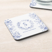 Personalized Classic Blue Flowers Floral Pattern Getränkeuntersetzer (Linke Seite)