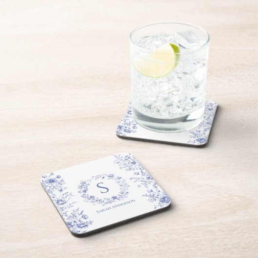 Personalized Classic Blue Flowers Floral Pattern Getränkeuntersetzer (Rechte Seite)