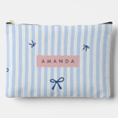 Personalized Classic Blue Pastel Striped Bow Zubehörtasche (Vorderseite)