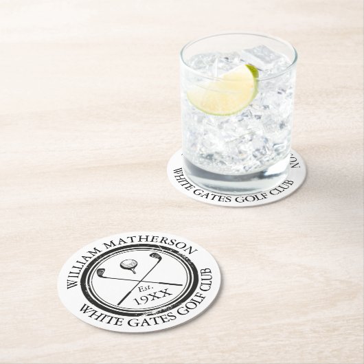 Personalized Classic Golf Club Name Runder Pappuntersetzer (Vor Ort)