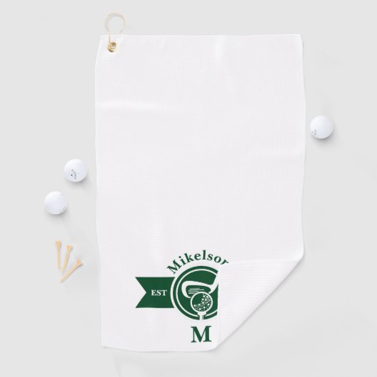 Personalized Classic Green Golf Monogram Crest Golfhandtuch (Insitu)