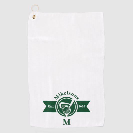 Personalized Classic Green Golf Monogram Crest Golfhandtuch (Vorderseite)