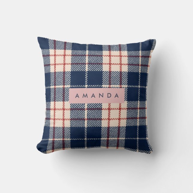 Personalized Classic Navy and Red Plaid Kissen (Vorderseite)