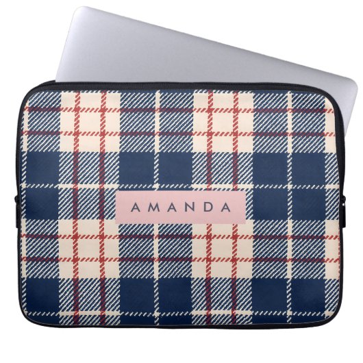 Personalized Classic Navy and Red Plaid Laptopschutzhülle (Vorderseite)