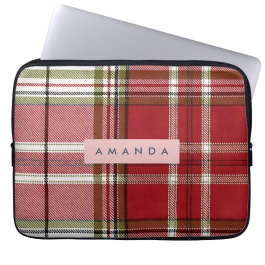 Personalized Classic Red and Olive Plaid  Laptopschutzhülle (Vorderseite)