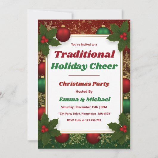 Personalized Classic Red & Green Christmas Party Einladung (Vorderseite)