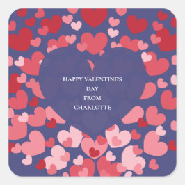 Personalized Classroom Valentine with Hearts  Quadratischer Aufkleber
