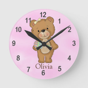 Personalized Clock Baby Girl Teddy Bear Runde Wanduhr