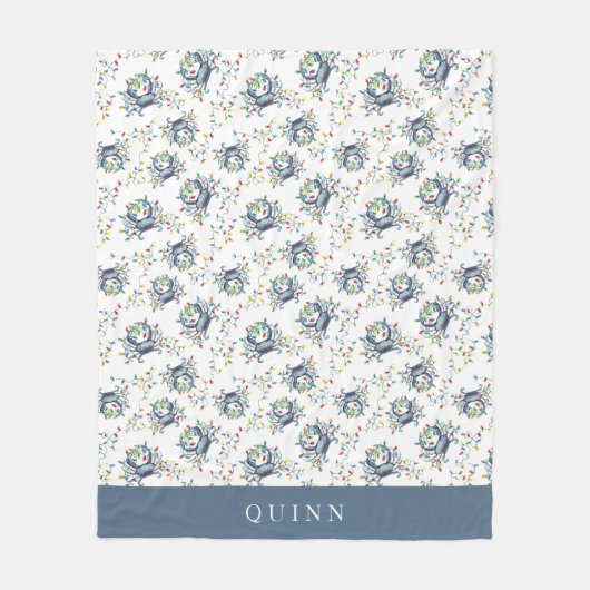 Personalized Coastal Crab Christmas Lights Holiday Fleecedecke (Vorderseite)