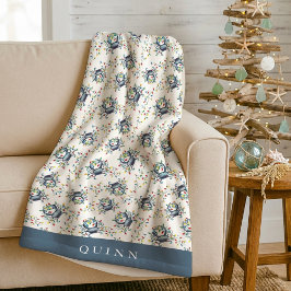 Personalized Coastal Crab Christmas Lights Holiday Fleecedecke