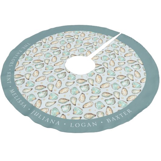 Personalized Coastal Oyster Shell Polyester Weihnachtsbaumdecke (Schrägansicht)