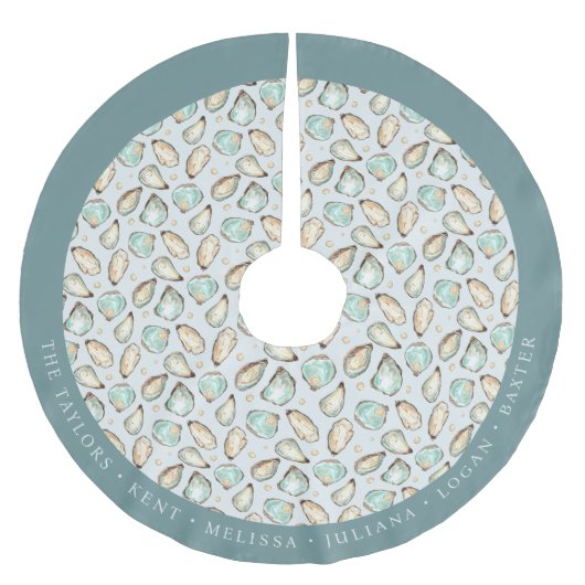 Personalized Coastal Oyster Shell Polyester Weihnachtsbaumdecke (Vorderseite)