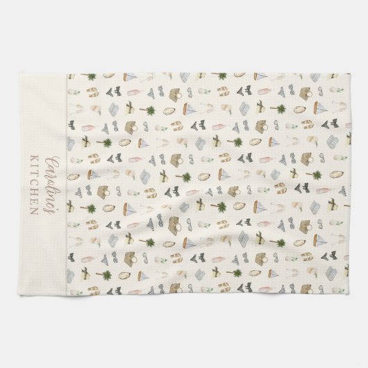 Personalized Coastal Summer Getaway Pattern Geschirrtuch (Horizontal)